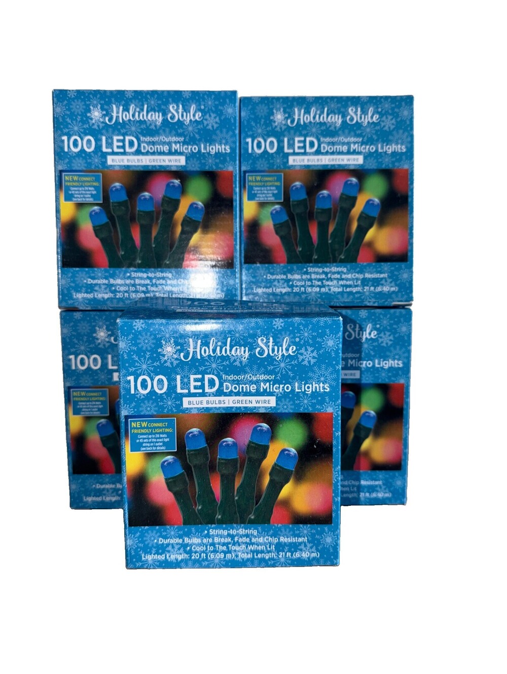 LED Christams String Lights Blue Dome 5 Boxes 20ft Connectable For 100ft NEW NIB